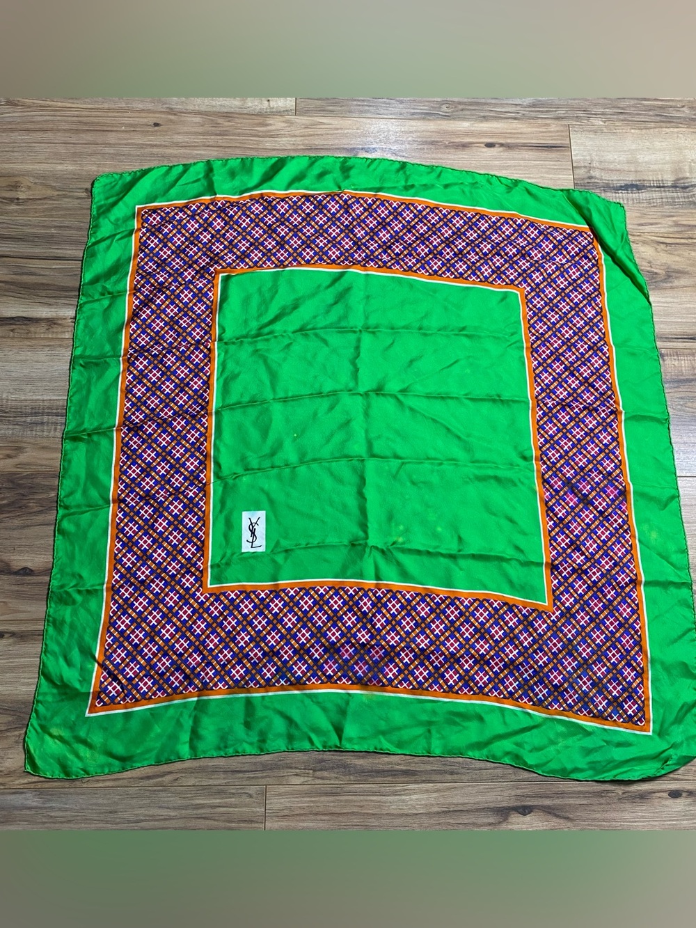Womens Vintage Designer YSL Yves Saint Laurent Colorful Plaid Scarf